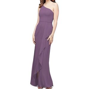 David's Bridal Maxi Dress Wisteria Lavender Asymmetrical Gown Size 4 Bridesmaid